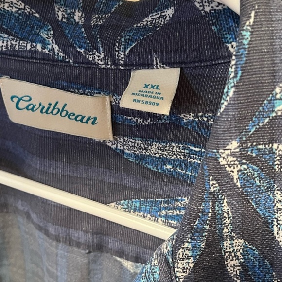 Caribbean Blue Floral Men's Button Down Hawaiian Shirt Size XXL - Picture 13 of 13
